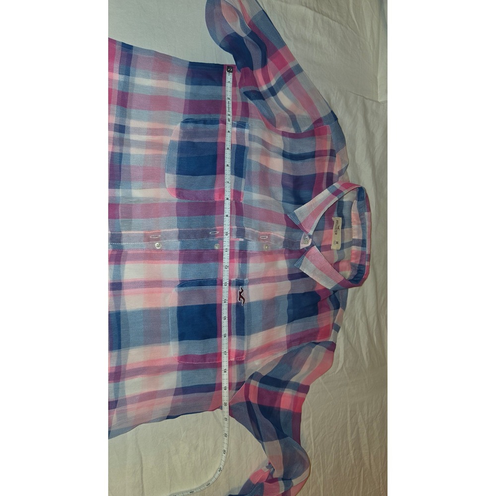 Hollister Womens Button up pink blue plaid Top M - Picture 2 of 6